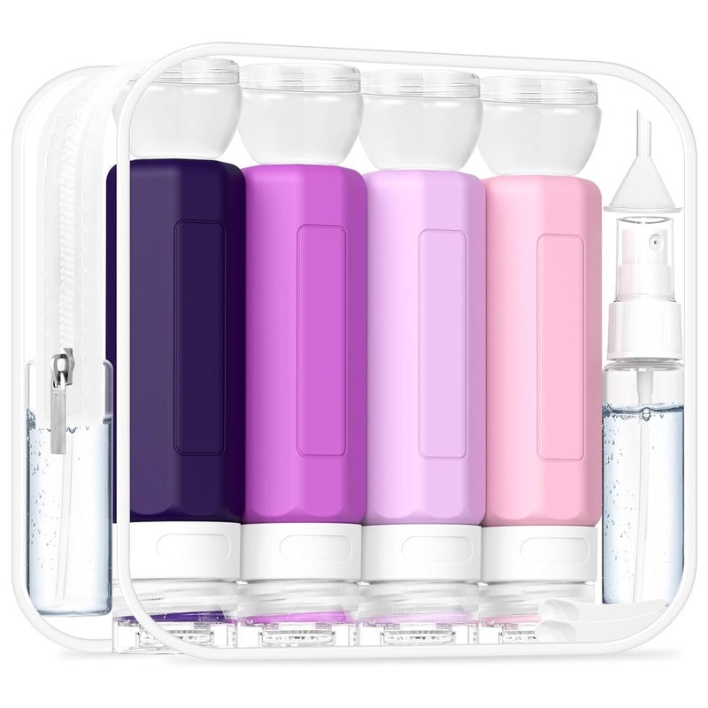 Redfly 17PCS Travel Bottles for Toiletries, TSA Approved Travel Size Containers, Leak Proof Travel Containers for Toiletries, Silicone Travel Kit for Shampoo, Conditioner, Lotion & Creams Purple - Image 1